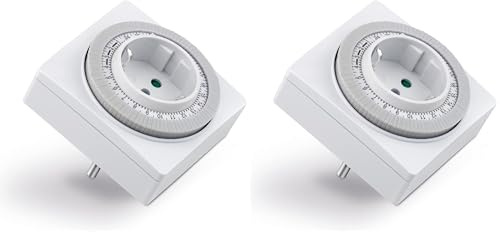 conecto timer meccanico per presa a muro, timer 24 ore, 96 segmenti di commutazione, interruttore per on/off, IP20, 3500 Watt, bianco (Confezione da 2)