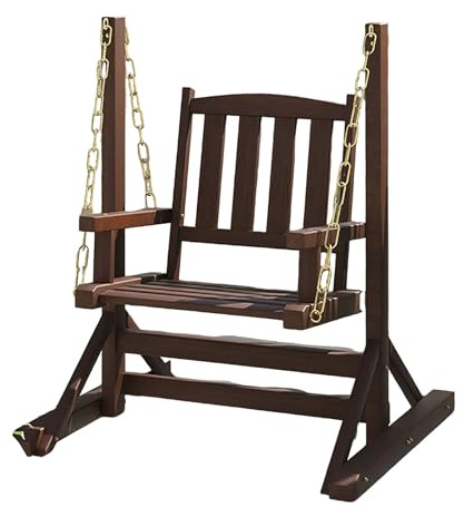 Gtzly Columpio de Porche con Soporte, Columpio de Patio en Madera Resistente 550 LBS, Banco Colgante con Marco para Exterior, Patio, Jardín, Terraza