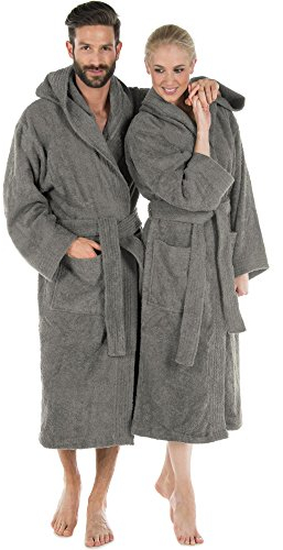 CelinaTex S-XXXL Bademantel Kapuze Uni lang aufgesetzte Taschen Damen Herren Unisex warm Frottee Baumwolle OEKO-TEX Montana