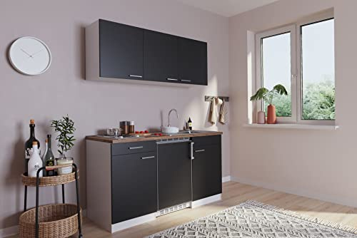 Respekta Küchenzeile Luis KB150WS Schwarz 150 cm Breite mit Elektrogeräten