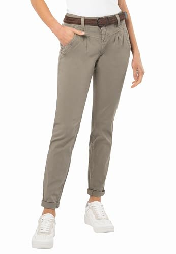 Urban Surface Damen Chino Stoff-Hose mit Flecht-Gürtel Middle-Grey M