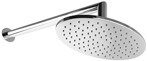 PaulGurkes Kopfbrause mit Wandarm Oval 20x30cm Duschkopf Brausekopf Messing verchromt Wandbefestigung Regenbrause