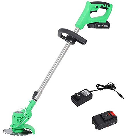 WRISCG Faucheuses rotatives Coupe-Bordures sans Fil 12/21V, Outillage Jardin, Tube telescopique et 2nd poignée réglable, Batterie+Chargeur+Lame scie Circulaire + Lame en métal + Lame en Plastique,21v