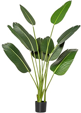 HOMCOM Planta Artificial Bananera de 160 cm con Maceta y 10 Hojas Realistas Planta Tropical Sintética para Decoración en Interior y Exterior Oficina Hogar Verde