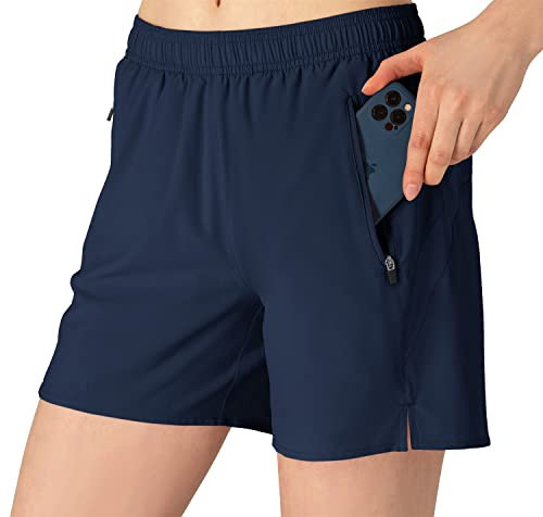 donhobo Damen Shorts Sommer Schnelltrocknende Laufshorts mit Taschen Sport Kurze Hosen Fitness Yoga Laufhose (Navy blau, S)