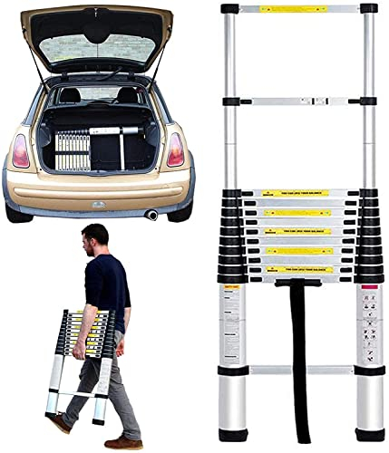 Échelle télescopique de 3,8 m - Échelle Télescopique Pliable en Auminium- Échelle Extensible Compacte et Antidérapante - Facile à Transporter - EN131 - Charge maximale : 150 kg