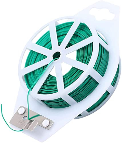 100 Metros Alambre de Jardín Recubierto de Plástico, Alambre Plastificado Verde, Lazos de Torcedura con Cortador Giratoria, Cuerda de Alambre para Sujetar plantas, Ideal para Jardín, Hogar