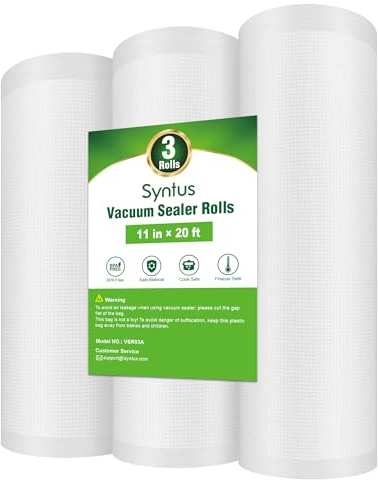 Syntus Vacuum Sealer Bags for Food, 3 Rolls 11 x 20' Commercial Grade Bag Rolls, BPA Free Food Vac Bags for Storage, Meal Prep or Sous Vide