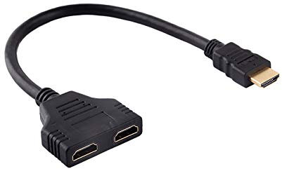 KIMISS HDMI Splitter - 2 In 1 Out Auto Switching, Dual VGA & HDMI, Black, 1080P, 1 to 2 Way Splitter Adapter Cable for Blu-Ray, DVD, TV, Projector