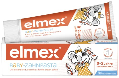 elmex Zahnpasta Baby 0-2 Jahre, 50ml – besonderer Kariesschutz für die ersten Zähne bei Babys – schützt den Zahnschmelz und ist sanft zum Zahnfleisch