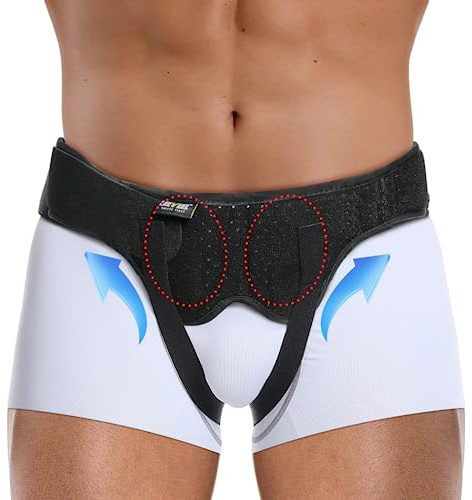 leeveel Hernia Belts for Men,Medical Hernia Guard Inguinal Truss for Single/Double,Sports Hernia Adjustable Waist Strap with 2 Removable Compression Pads (Large)