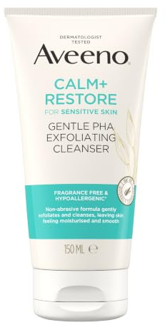 Aveeno Face Calm + Restore Gentle PHA Exfoliating Cleanser (1 x 150ml) | With Nourishing Oat Oil and Naturally Derived PHA, Face Cleanser for Sensitive Skin, Exfoliator Gentle Enough for Daily Use