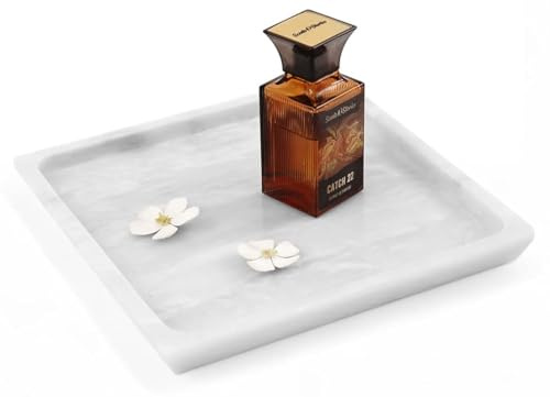 Radicaln Vassoio quadrato in marmo bianco fatto a mano, 25,4 cm, vassoio decorativo in marmo per tavolino da caffè, cucina e decorazione per la casa