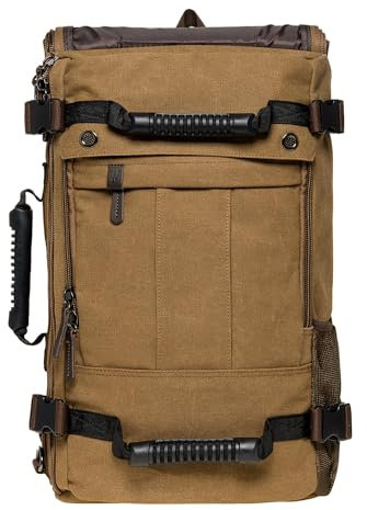 KAUKKO Vintage Canvas Reiserucksack Convertible Daypack Laptop Rucksack 15.6 Zoll für Travel Weekender Trip，K1027-1-Bronze