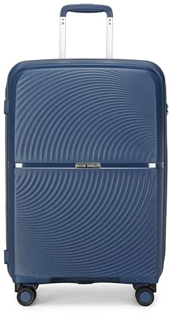 British Traveller Hartschale Koffer - Carro de Mano PP Handgepäck Reisekoffer mit 4 Spinnerräder Rollkoffer TSA-Schloß Teleskopgriff Maleta, Navy, M, Equipaje rígido