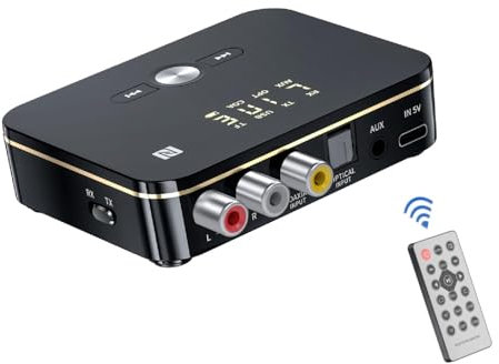 Boannice NFC 5.0 Bluetooth Receptor Transmisor con Mando a Distancia, Adaptador de Audio Bluetooth para Auriculares,Altavoces,TV,Home Theaters,PC, Coches, USB, 3,5 mm AUX, Coaxial, óptica, RCA