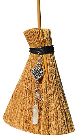 CPAOWEHF Witch Broom With Crystal Metal Star Pendant Decoration Broom Car Hanging Ornament For Home Halloween Party Desktop