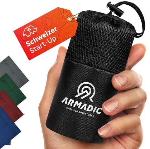 Armadic Hüttenschlafsack aus Mikrofaser (nur 230g) - Ultra leicht, klein und dünn. Reiseschlafsack, Schlafsack Inlett, Inlay I Ideal für Backpacking, Hostels und Berghütten (Navy Blau)