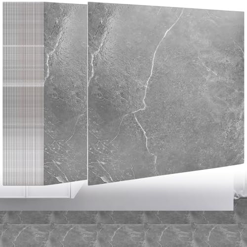 VIDETOL Lot de 40 revêtements de sol autocollants - 30 x 30 cm - Revêtement antidérapant - Aspect bois - Gris marbré - Cuisine, salon, salle de bain