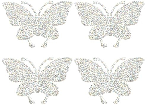 PATIKIL Butterfly Rhinestone Patches, 4 Pcs Butterfly Shape Iron on Applique Patches Rhinestone Applique Glitter Crystal Patches Sewing for Shoes Clothes Pants Bags, Colorful