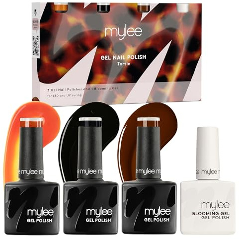 Mylee Tortie Quad 1x10ml Blooming Gel + 3x8ml Gel Polish Shades | UV/LED Soak-Off Manicure for Salon & Home Use, Create Easy Tortie Effect Watercolour Nail Art, Long Lasting & Easy to Apply