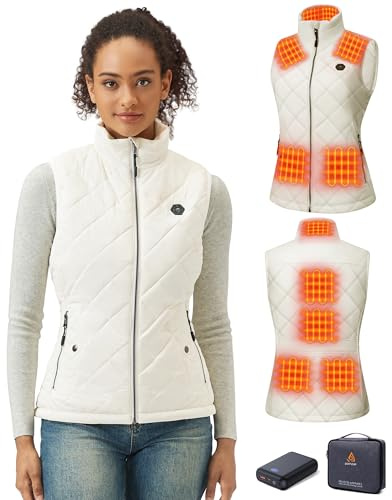 GOTOBI Chaleco calefactor para mujer con batería de 7,4V 16000mAh - Chaqueta calefactora para mujer con 9 zonas de calentamiento y 3 temperaturas ajustables, plumas calentadoras para actividades al