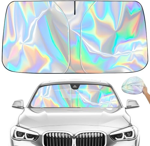 leruiyezs Parasol Delantero Coche Plegable Anti UV – Parasol Coche Delantero Plegable – Protector Solar Coche Delantero Universal para Vehículos Pequeños, SUV, Camionetas y Todoterrenos (145x80 cm)