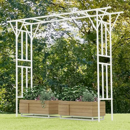 Caroeas Heavy-Duty Garden Arch with 25mm Thickened Galvanized Steel Tubes, Metal Garden Trellis for Climbing Plants, 360cm Wide x 275cm Height x 50cm Deep Rose Arch, Outdoor Decoration, White