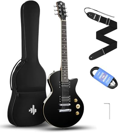 Donner DSC-128 Electric Guitar, 39 Solid Body Beginner Full Size Kit with Bag, Strap & Cable, Black