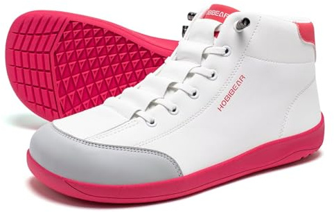 HOBIBEAR Barefoot Minimalist Shoes Womens Mens Zero Drop Wide Toe Box Waterproof Outdoor Hiking Walking Comfortable Trail Running Sneaker White Rose Red