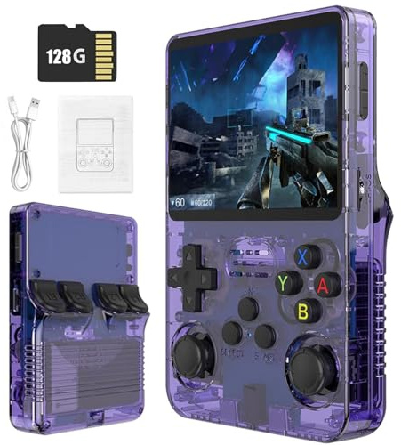 R36S Console Di Gioco Portatile Retrò - Con Sistema Open Source Linux, 21.000 Giochi Classici, Schermo IPS Da 3,5 , 64GB/128GB, Mini Console Di Gioco Portatile-Purple||128GB
