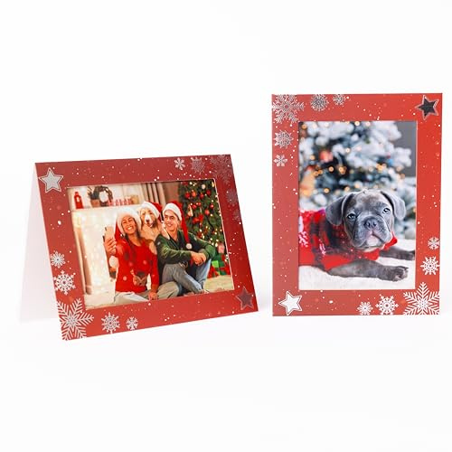 Christmas Photo Frame Cards with Envelopes Pack of 6 | Fits 6x4 Photos | Personalised Festive Greeting Cards | Landscape or Portrait | Blank Inside | Card Stock