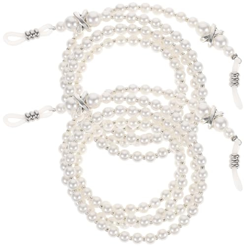 Yardwe Catena per Occhiali Antiscivolo in Perle Bianche, Set 2 Pezzi, Accessori per Occhiali da Sole da Vista, Cinturino Elegante per Donna, per Uso Quotidiano e Lavoro