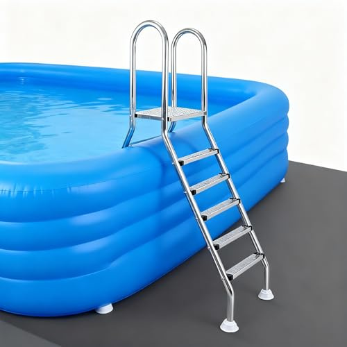 BOTOWI Scala per Piscina con Telaio in Acciaio Inox 304 per Piscine Fuori Terra, capacità 150 kg, Scala d'ingresso e Uscita in Acciaio a 2/3/4/5 gradini, gradini su Entrambi i Lati,150cm