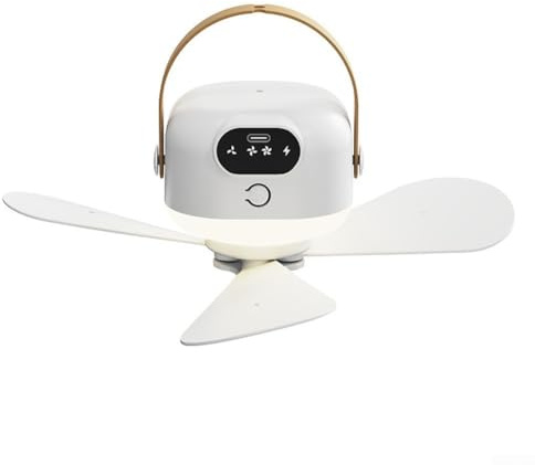 Portable USB Ceiling Fan for Camping, Remote Controlled Hanging Tent Fan with Night Light, Rechargeable Battery Operated Air Circulation Fan, Quiet Outdoor Indoor Ceiling Fan(Rechargeable)