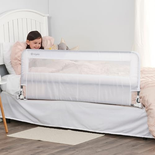 Regalo Safety 54” Extra Long Hideaway Bed Rail Guard for Toddlers, Toddler Bed Rail with Reinforced Anchor Safety System, 20” Tall Bed Safety Rail, Fits Twin, Full & Queen Beds