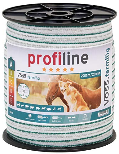 VOSS.farming Hochwertig Weidezaun Band 200m, 20mm, 2x0,3 Kupfer + 4x0,3 NIRO, weiß-grün 4