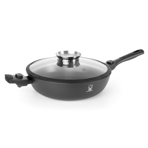 Stone&Stone Padella 28cm alta 7,5 cm a induzione estremamente antiaderente e antigraffio | alluminio acciaio e rivestimento tedesco | padelle chef professionale | coperchio in vetro (28CM ALTA)