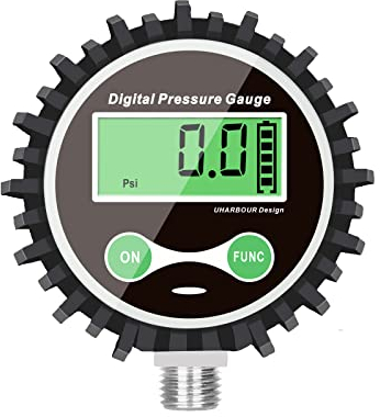 Manomètre de gaz numérique avec connexion NPT de 1/4 pouce en bas et protecteur en caoutchouc de uharbour, 200 PSI, précision 1% .f.s