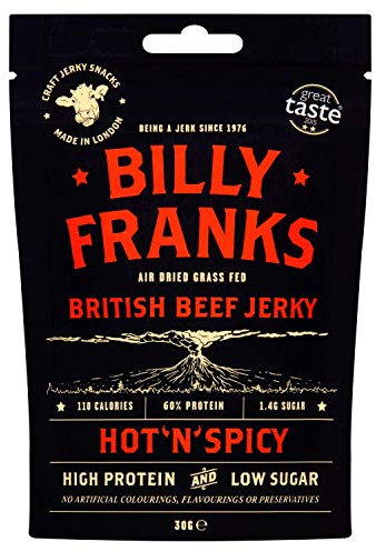 Billy Franks Gluten Free Beef Jerky - High Protein - Healthy Keto Snack - Biltong - Hot N Spicy - 10 Packs x 30g