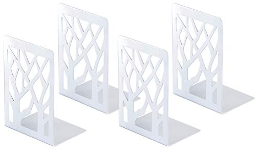 Lot de 2 Paires de Serre-Livres pour étagères, Livres Lourds, Support d'étagère à Livres en métal Blanc pour décoration d'intérieur, Bouchons de Livres pour étagères, Supports de Serre-Livres