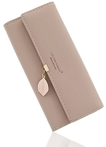 CALIYO Geldbeutel Damen aus glattem und weichem Synthetisches Leder Geldbörse Damen groß und im Langformat Portemonnaie sehr schöne Farben mit vielen Fächern und Handyfach (Altrosa).