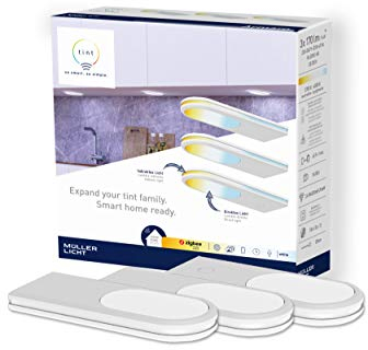 tint 3er-Set Smarte LED-Unterbauleuchte ARMARO – Steuerbar per Alexa oder Fernbedienung – Dimmbare Küchen- oder Regalbeleuchtung mit weißem Licht 2700-6500 K – 15 cm