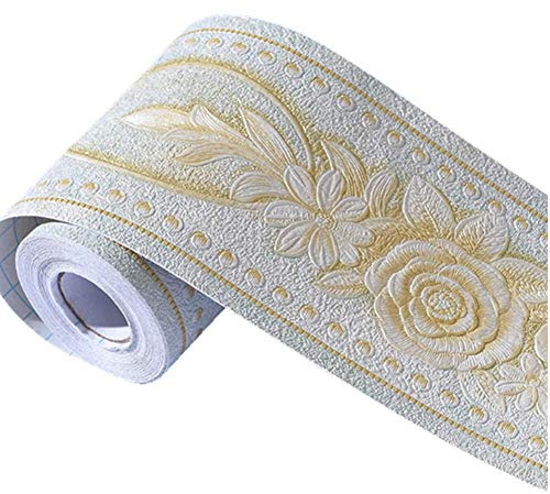 no-branded D-Simplemuji Green Peony 3D Self Adhesive Peel and Stick Waterproof Wall Border Easy to Apply 10cm by 5M