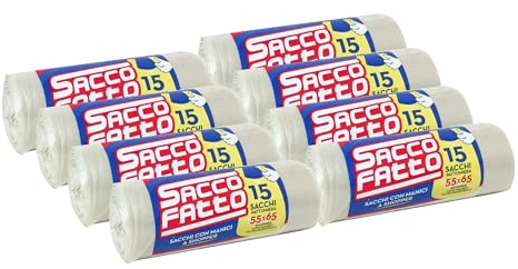 120 Sacchi Spazzatura Trasparenti, Sacchetti Plastica con Manici a Shopper, 55x65cm, Sacchetti Trasparenti Super Resistenti, Sacchetti Spazzatura, Raccolta Differenziata Raccolta Differenziata Esterno