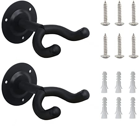 Yuflen Lot de 2 Support Guitare en Métal Porte Guitare Mural Accroche Antidérapant Noir Crochet Guitare avec Éponge de Protection Convient à Tous les Types de Tête de Guitare Électrique,Ukulele