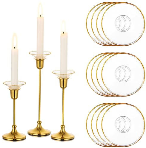 Glasseam Bougeoirs en Verre Anti-Goutte pour Bougies - 12 Anneaux Ronds pour Chandelier