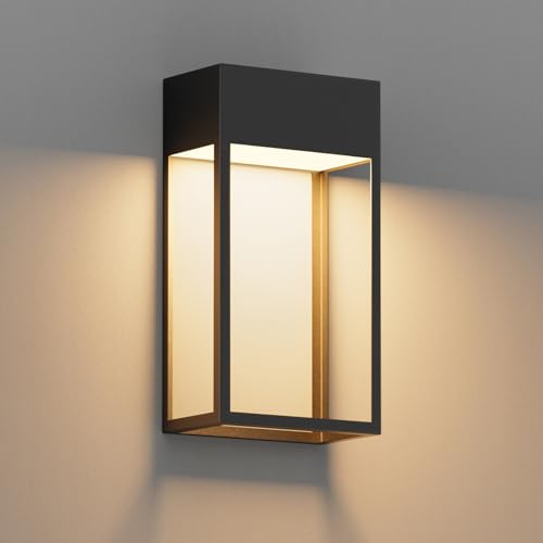 Klighten 24W LED Aplique de Pared Exterior, 3000K Lámpara de Pared, IP65 Moderno, Aluminio, para Jardín/Terraza/Patio, 1545LM, Blanco Cálido, Negro