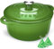 Overmont 28cm/6.6L Enamelled Cast Iron Round Casserole Pot With Lid Cookbook & Cotton Potholders - Non-stick Dutch Oven Cookware for Braising, Stews, Roasting, Bread Baking - Forest green, 7QT