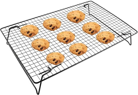 Griglia di Raffreddamento per Cottura Al Forno, 43x28x7cm Griglia di Raffreddamento in Filo di Ferro con Gambe Pieghevoli per La Cottura di Pane, Biscotti, Torte, Dessert (Nero)